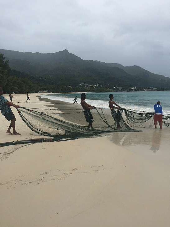 Beau Vallon pescatori che ritirano le reti